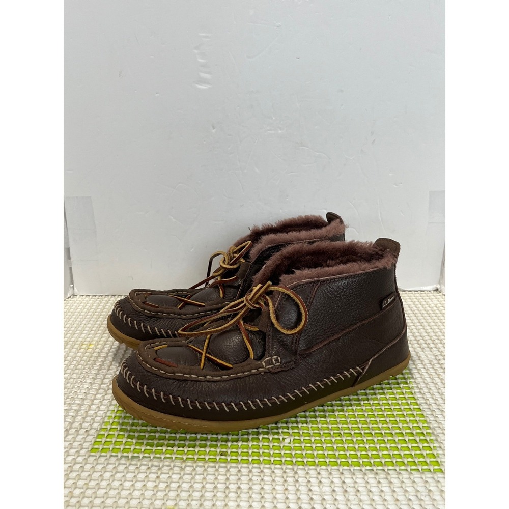 LL Bean Wicked Good Lodge Boots Men's 10 Brown Leather Shearling Lined GOOD